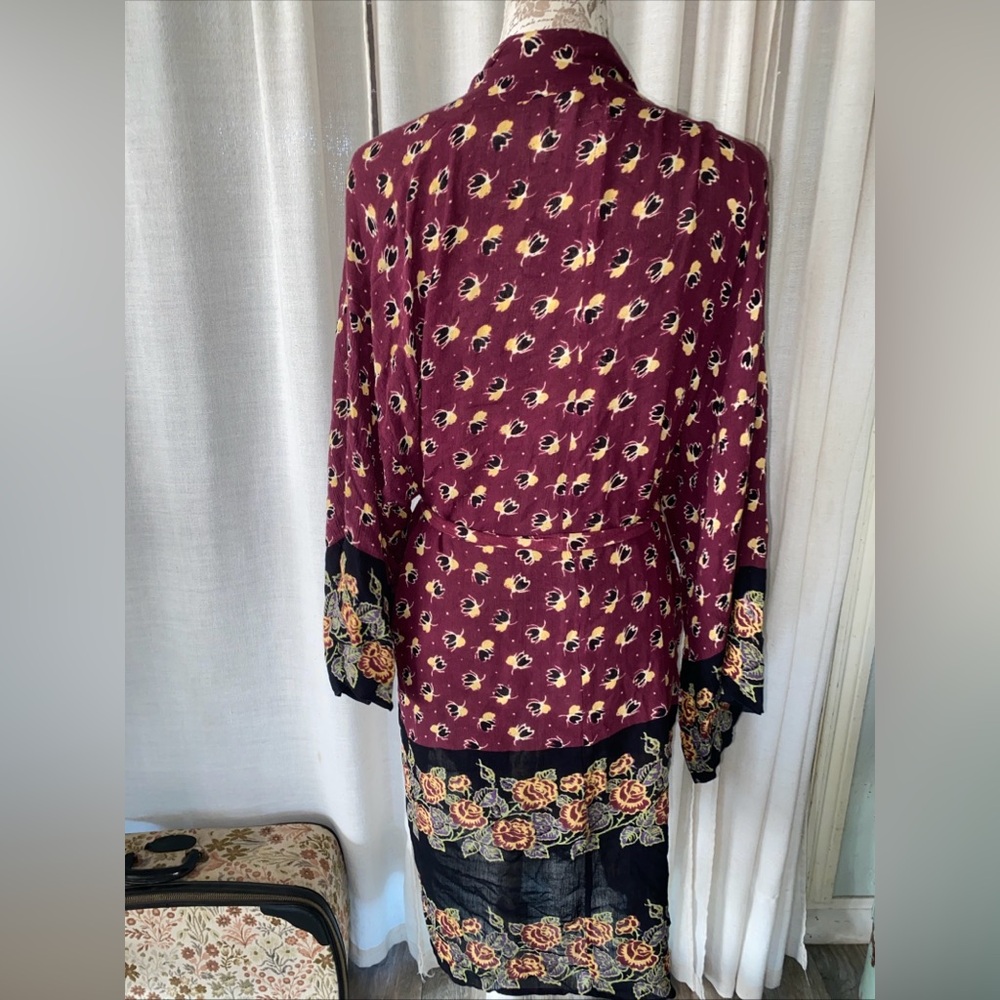 Women's Burgundy Floral Kimono Robe - Picture 5 of 10